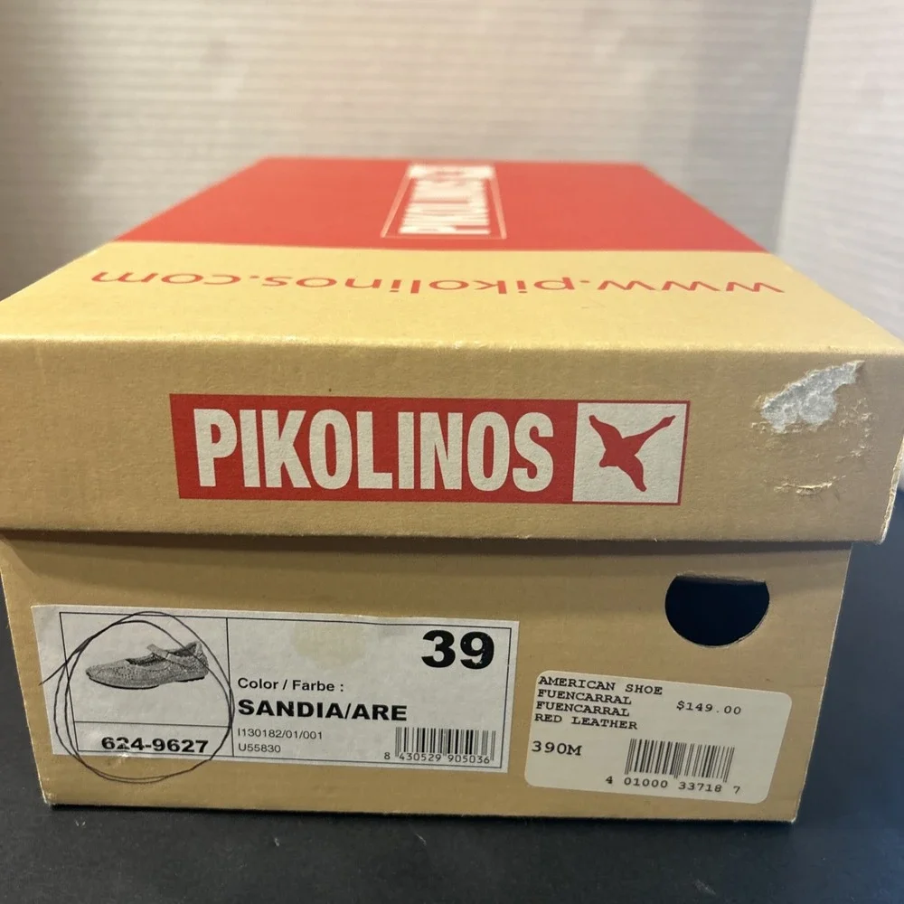 PIKOLINOS Sandia Mary Jane Red Tan Size 39 Leather Flats Women's Shoes In Box